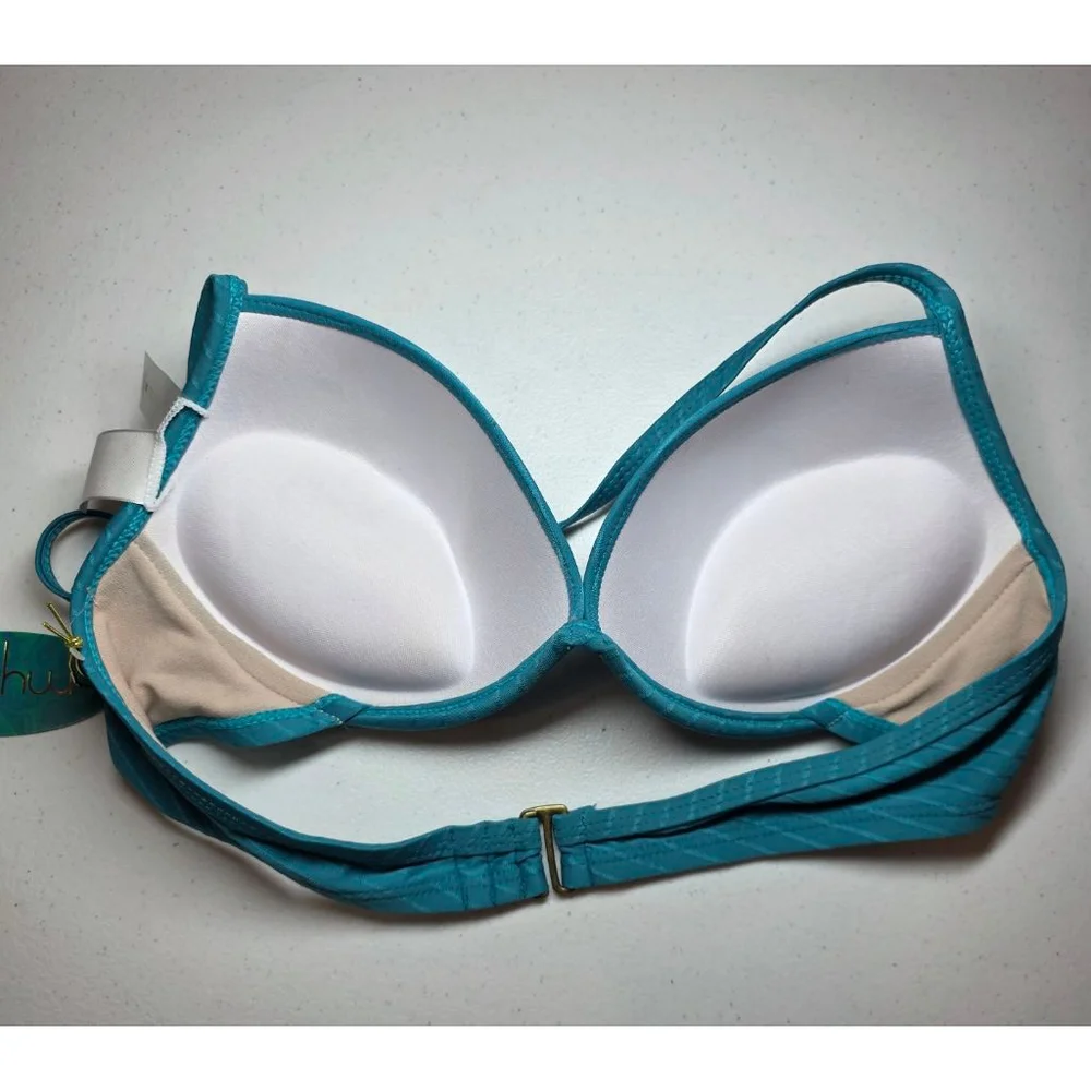 Mynah Teal Molded Push Up Halter Bikini Top Medium NWT Resort Swim